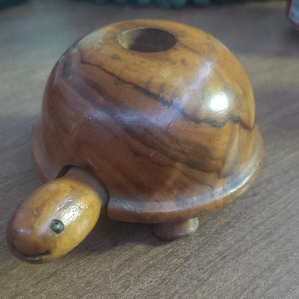 Vintage Hostess Art Wood Turtle Toothpick Holder *NO TOOTHPICKS* (SB)